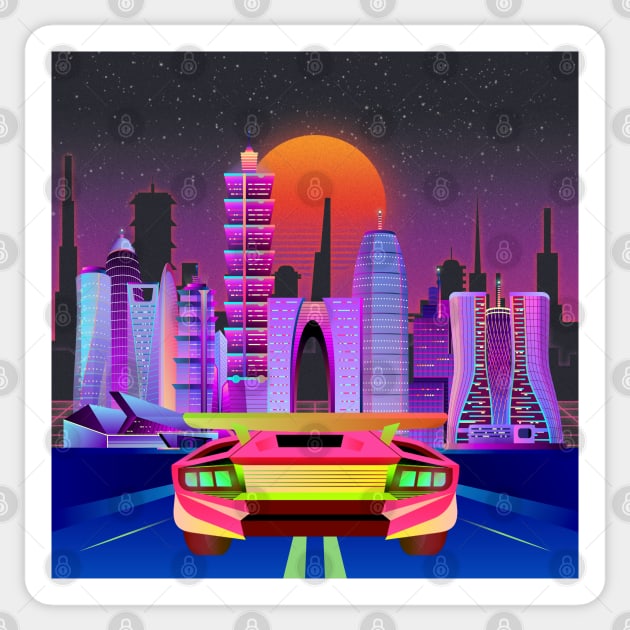 Neon Sunset Night City Drive | Cyberpunk Art | Video Game Inspired Sticker by mschubbybunny